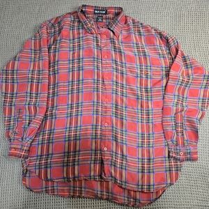 Silk Club Women's Red Plaid Button Down Shirt Size XL 100% SILK